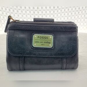 Fossil "Long Live Vintage" Black Leather Trifold Wallet